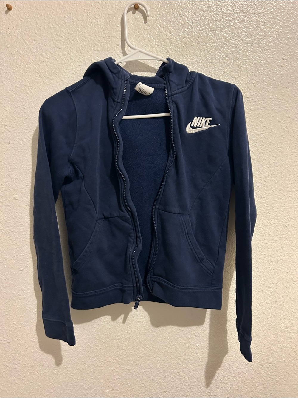 Nike Women's Navy Zip-Up Hoodie Jacket with White Logo